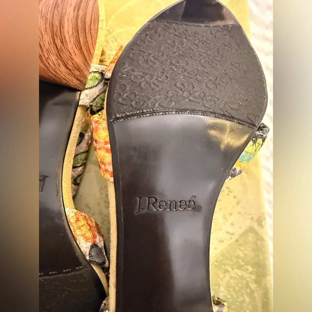 J.Renee Women's Sandals Heels Yolanda Yellow Lime Multi Eyelet Fabric Dressy NWT - Picture 16 of 16